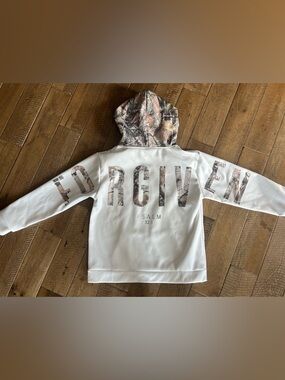 Forgiven White Hoodie Sweatshirt with Camo Hood